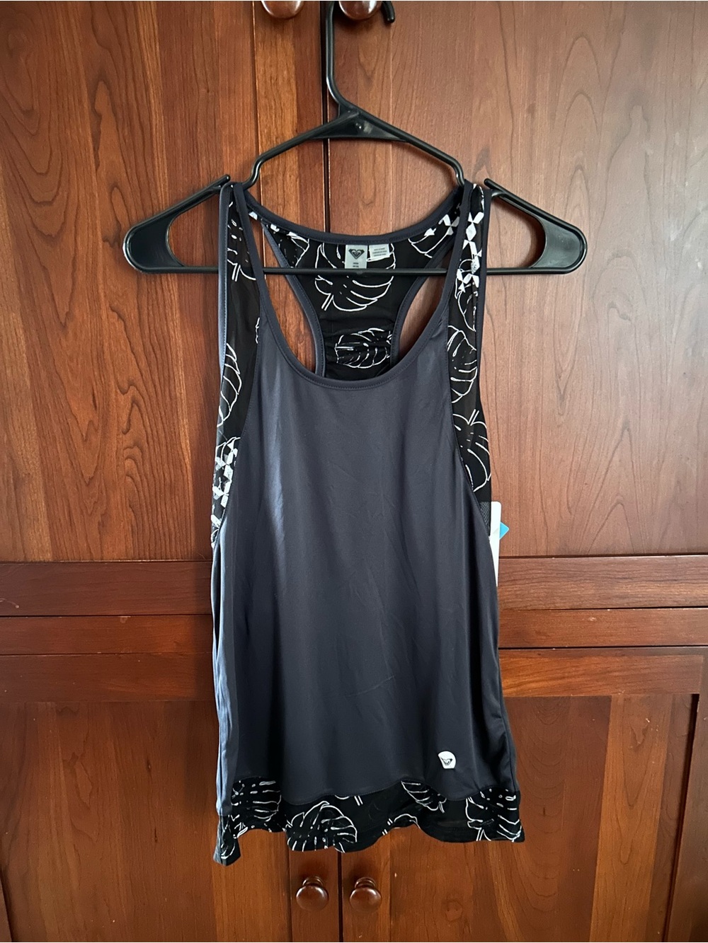 Roxy - Athletic Black Racerback Tank Top with Leaf Trim